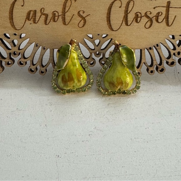 Gorgeous Vintage Vendome Uranium Crystal Rhinestones Clip On Pear Earrings - Picture 5 of 11